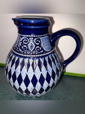 Vintage Marzi & Remy Stoneware Blue Pitcher